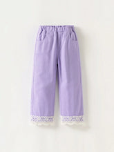 Young Girls' Everyday Cute Lace Panel Patchwork Jeans, Easy To Match